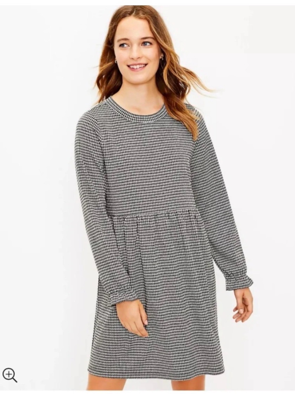Loft Houndstooth Long-Sleeve Fit & Flare Dress - Black/White